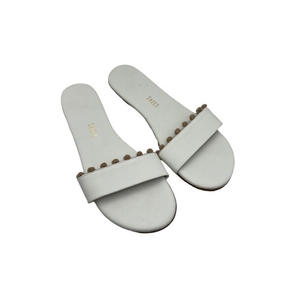 TKEES  ALEX Womens Leather Pom-Pom Accent Mule Sandals White Size 8 - Picture 1 of 4